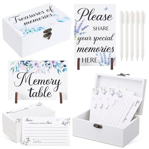 Gilprop 112 Pcs Celebration of Life Memory Cards Set Share a Memory Cards with Box 2 Wood Sign with 4 Hold and 5 Pens, Sym...