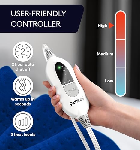 GENIANI Electric Heating Pad for Back Pain & Cramps Relief, Electric Throw, Auto Shut Off, Machine Washable, Moist Heat Pa...