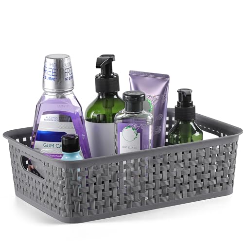 NETANY Plastic Storage Baskets - 8 Pack, Gray, Durable, Easy to Use, Flexible, Multi-Purpose, Ideal for Closets, Cabinets,...