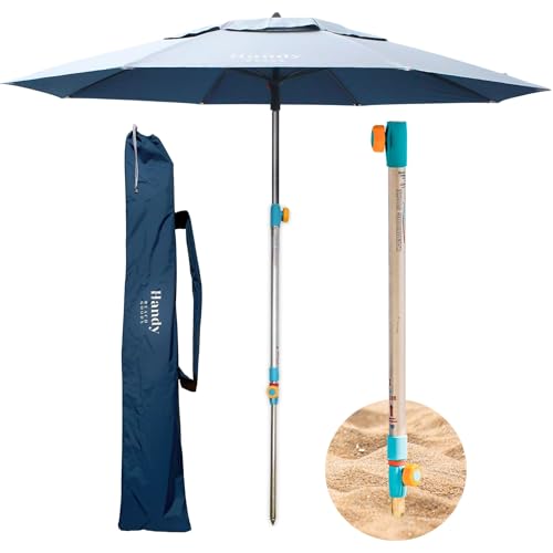 Handy Beach Umbrella & Anchor System, Large 7ft Silver Coated UPF 55 Canopy, 10 Second Installation, Wind Resistant, Durab...