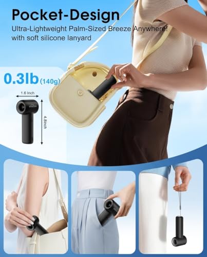 WHATOOK Portable Handheld Mini Fan, 18500 RPM High Velocity, 5 Speeds with LED Display, 3000mAh USB-C Rechargeable, Up to ...