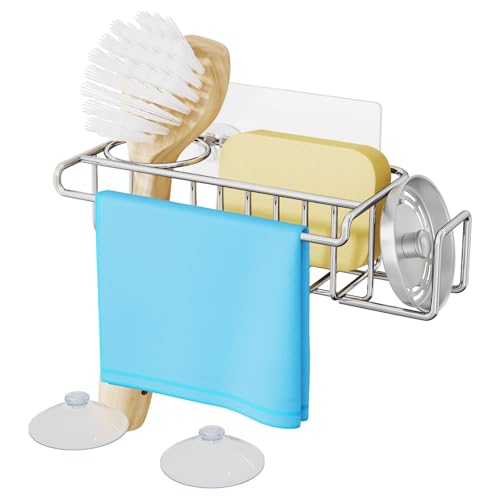 HapiRm 4 in 1 Sink Caddy Sponge Holder, SUS304 Stainless Steel Kitchen Brush Holder + Dish Cloth Hanger + Soap Rack + Sink...