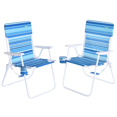 SunnyFeel 15" Tall Folding Beach Chair for Adults 2 Pack, Oversized Portable High Seat Sand Chair Heavy Duty 300 LBS, Fold...