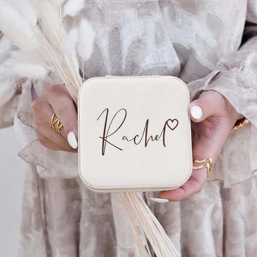 Corissy Personalized Jewelry Box for Women, Custom Travel Jewelry Case with Name and Birth Flower, Leather Jewelry Box for...