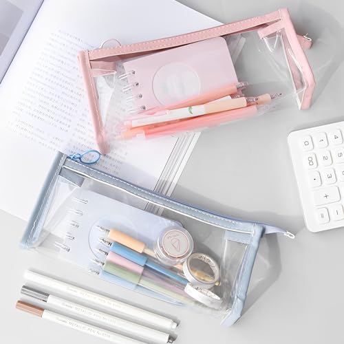TIE-DailyNec 6 PCS Pencil Cases Clear Pen Pouch Marker Pouch Multifonction Travel Cosmetic Makeup Bag with Zipper, Exam Pe...