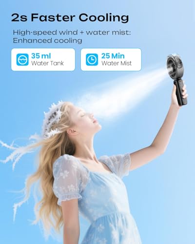 Otlonpe Handheld Misting Fan Portable, Powerful High Speed, Small Personal Rechargeable Cooling Mister Fan Water Spray Mis...