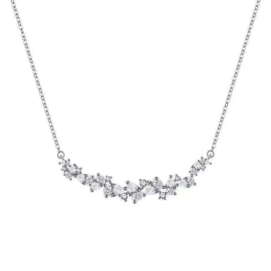 1pcs 999 Sterling Silver Cluster CZ Smile Bar Necklace, Luxury Delicate Style, Ideal For Birthday Gifts