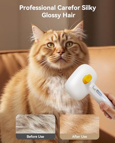 ROJECO 3-in-1 Pet Steam Brush for Cats&Dogs-Pet Spray Hair Removal Detangling Comb with Adjustable Mist,Handheld Desheddin...