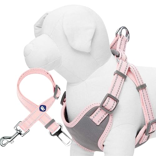 Blueberry Pet Pastel Colored Reflective Dog Harness with Seatbelt Clip – Adjustable No-Pull Pet Vest for Walking and Car S...