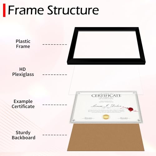 HOMERHYME Diploma Frame, 8.5 by 11 Black Picture Frames, Certificate Frame with Clear Plexiglass, 8.5 x 11 Photo Graduatio...