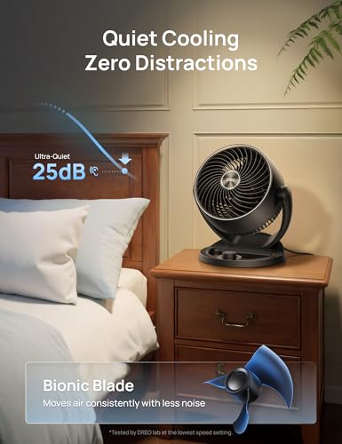 DREO Fan for Bedroom, 12 Inches, 70ft Powerful Airflow, 25db Quiet Table Air Circulator Fans for Whole Room, 120° Adjustab...