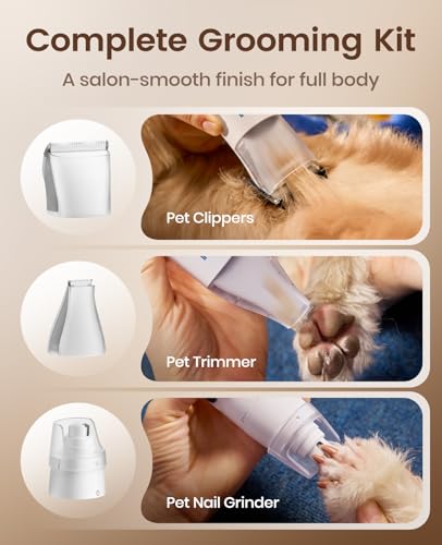 oneisall Dog Grooming Vacuum, 15000Pa Pet Vacuum Kit Shedding 99% Pet Hair, Dog Grooming Clippers with Trimmer Nail Grinde...