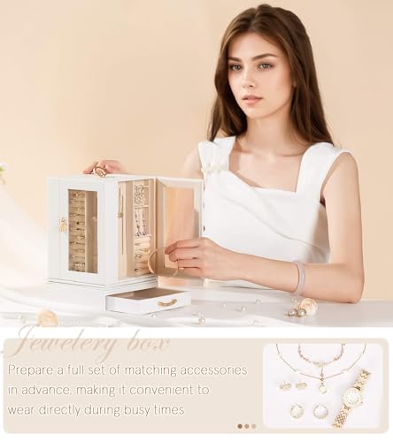 Enthralite Jewelry Box large for Dresser: Women Necklace Ring Storage Organizer with Compartments - Elegant Earring Holder...