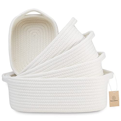 NaturalCozy 5-Piece Rectangle Storage Basket Set- Natural Cotton Rope Woven for Organizing! Small Basket for Montessori, B...