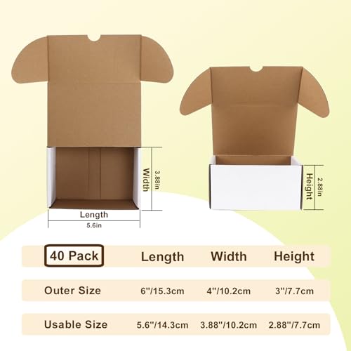 WIFTREY 40 Pack 6x4x3 Small Shipping Boxes for Packing Small Business, White Corrugated Cardboard mailing Box for Shipping