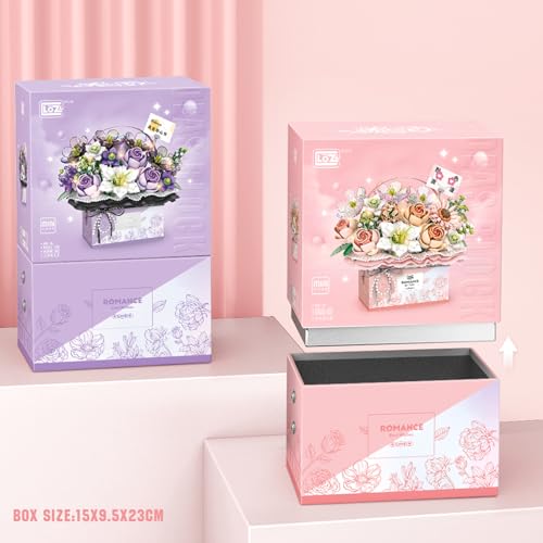 MEIEST Flower Bouquet Building Blocks Model Set,Simulation Artificial Rose Handheld Gift Box,Bonsai Plant Building Bricks ...