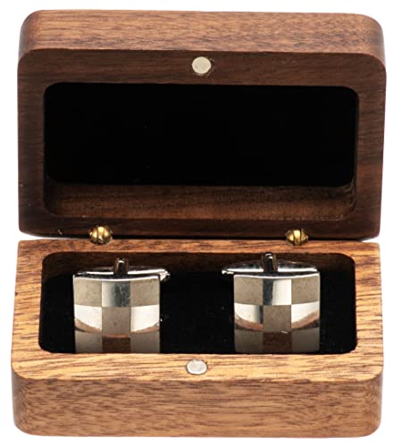 COSISO Natural Walnut Wooden Cufflink Box For Jewelry Storage,Small Cuff Links Display Case for Men (A)