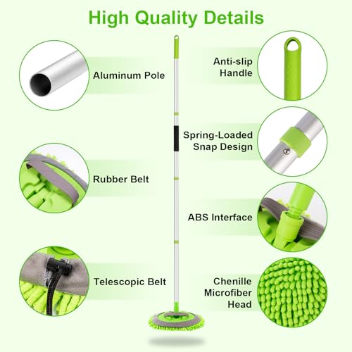 Ordenado 62" Car Wash Brush Kit Mitt Mop Sponge with Long Handle Chenille Microfiber Car Cleaning Brush Kit Supplies Car W...