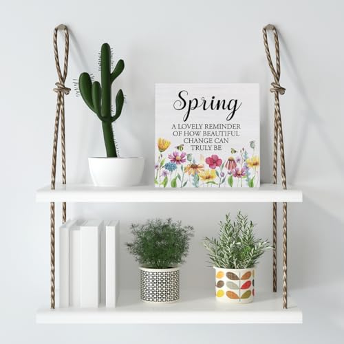 Dumyum Rustic Floral Wooden Sign Decor for Desk Table Shelf Wall 5 x 5 Inches
