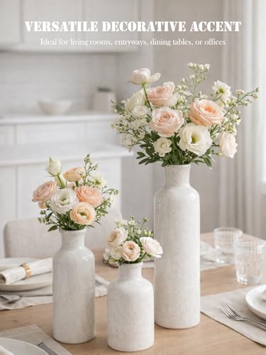 Sikkis Small White Speckled Ceramic Vase Set of 3, Decorative Modern Vases for Shelf, Table, Living Room, Dried Flowers