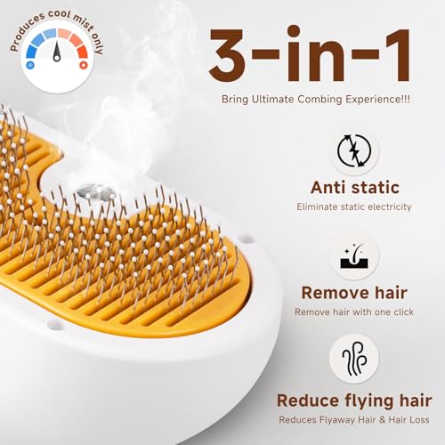 Pet Steam Brush for Dog & Cat – 3-in-1 Spray Hair Removal Comb – Steam for Shedding & Grooming – Water Brush for Long & Sh...