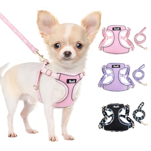 SlowTon Small Dog Harness - No Pull Dog Harness and Leash Set, Soft Mesh Lightweight Puppy Vest Harnesses, Adjustable Pet ...