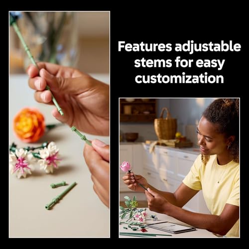 LEGO Botanicals Pretty Pink Flower Bouquet Building Set for Adults - Gifts for Mothers Day - Artificial Flowers for Decor ...