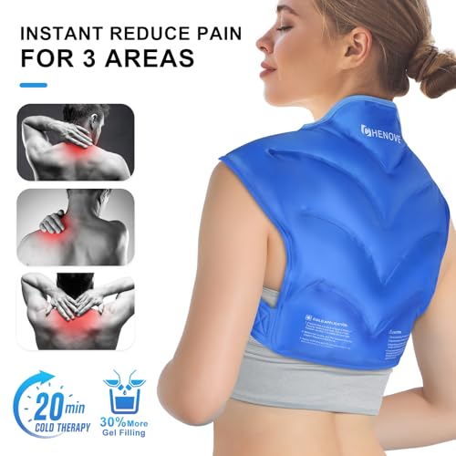 Chenove Ice Pack for Shoulders Upper Back with Strap, Neck and Shoulder Ice Pack Wrap Rotator Cuff Gel Reusable with Cold ...