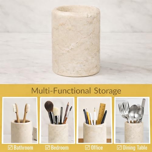 Creative Home Natural Champagne Marble Tumbler Solid Stone Toothbrush Holder Cup Bathroom Vanity Makeup Brush Pen Organize...