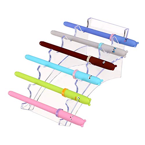 Hipiwe Acrylic Pen Holder Display Stand Clear Makeup Brush Rack Organizer Holder 6-Slots Nail Brush Eyebrow Fountain Pen R...