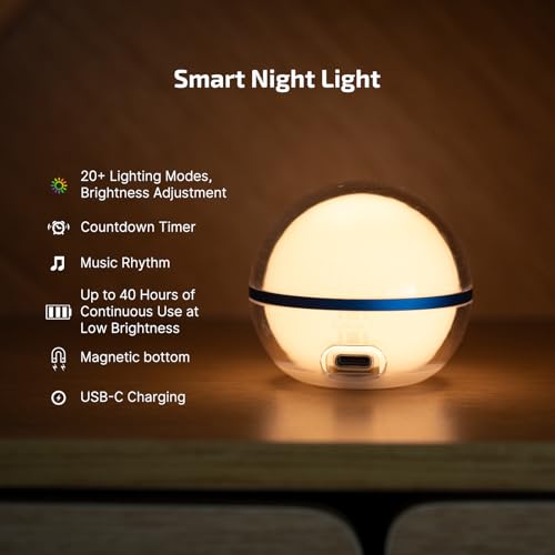 OLIGHT Sphere C Smart Night Light, USB-C Rechargeable, Ambient Table Lamp with APP Control, 75 Lumens RGB Dimmable Bedside...