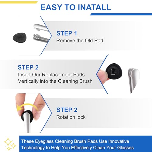Enhon 4 Pcs Replacement Cleaner Pads Compatible with CarbonKlean Eyeglass Cleaner, Eye Glasses Cleaning Brush Pad Tool, fo...