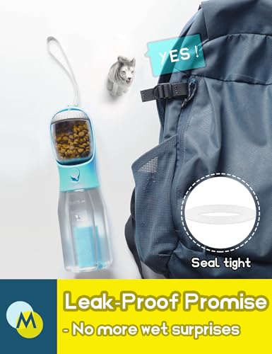 MoonyMars Portable Water Bottle for Dogs, 3 in 1 Pet Travel Bowl Dispenser with Food Treat Container & Poop Bag Holder, Su...