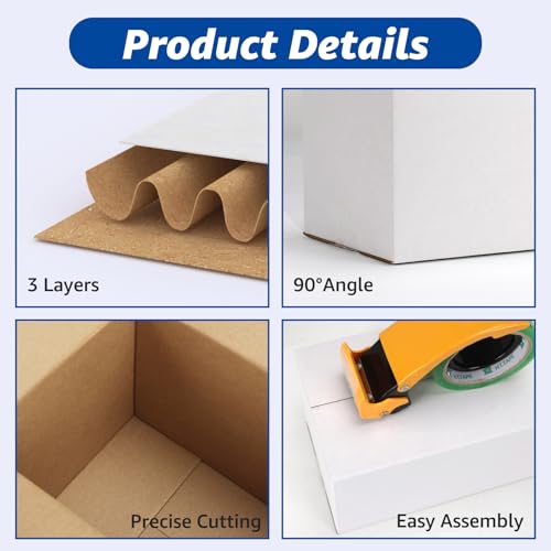 CRUGLA Assorted Sizes Shipping Boxes 30 Pack (11x6x6, 10x7x5, 9x6x4), White Corrugated Cardboard Mailers, Each 10 PCS Smal...