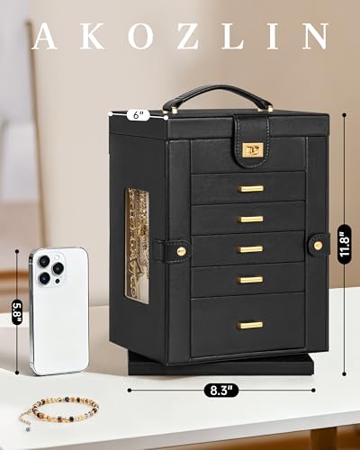 AKOZLIN Jewelry Box 6-Tier Organizer Functional 360° Rotating Jewelry Storage Case for Women Girls Ring Necklace Earring B...
