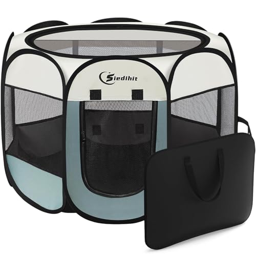 Siedihit Dog Cat Playpen, Puppy Pet Playpen Indoor for Small Dog Crate Tent Cage Outdoor, Portable Pop Up Dogs Enclosure K...