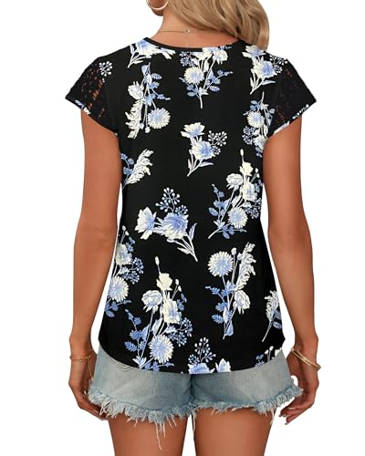 AUSELILY Women's Summer Tops Casual Short Cap Sleeve Crewneck Lace Trim Ladies T Shirts 2026 Trendy