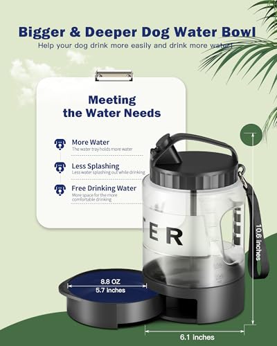 77oz Large Dog Water Bottle - Portable Travel Dog Water Dispenser & Bowl - Leak-Proof Pet Water Jug for Hiking, Camping, W...