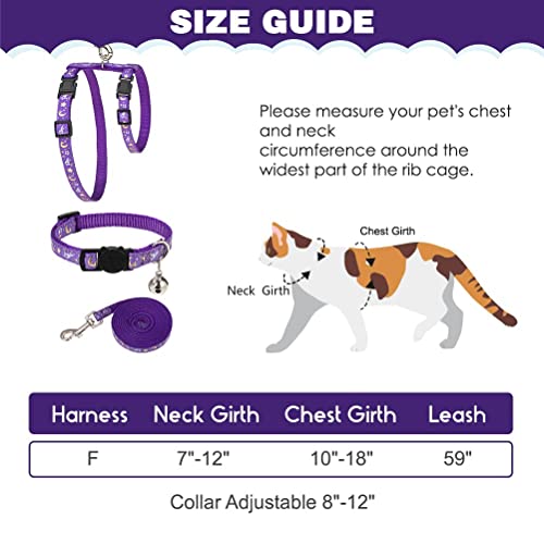PAWCHIE Cat Harness with Leash and Collar Set - Escape Proof Adjustable H-shped Cat Harness with Star and Moon Pattern Glo...