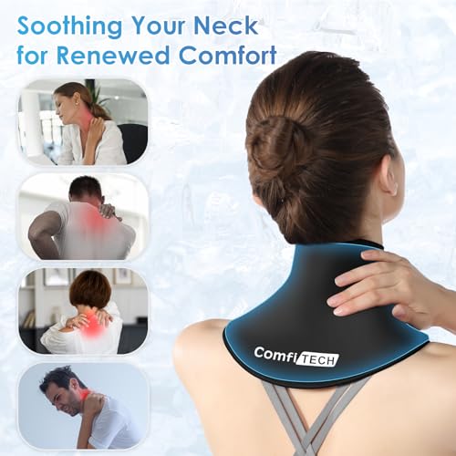 ComfiTECH Neck Ice Pack Wrap with Extended Gel Coverage for Cervical, Shoulder and Rib, Reusable Cold Application for Offi...