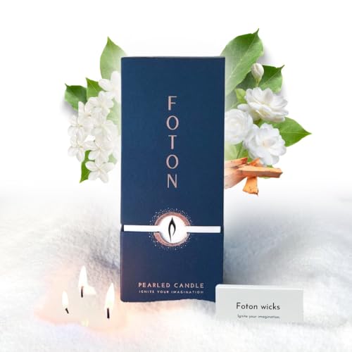 Foton Pearled Candle 18 Oz - Misty Monte Sandalwood Jasmine Scented Non Toxic Luxury Long Lasting Powder Candles up to 120...