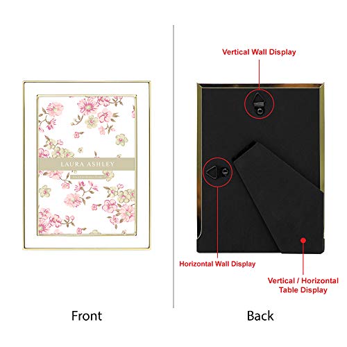 Laura Ashley 4x6 White Enamel Picture Frame, Gold Metal Edge with Easel, for Countertop, Counterspace, Tabletop Display, B...