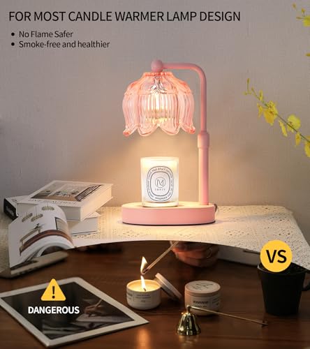 MEIXISUE Pink Flower Candle Warmer Lamp with Timer Dimmer, Adjustable Height No Flame Wax Warmer for Jar Candles, Ideal Gi...
