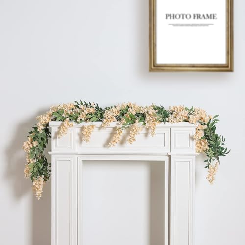 Duovlo 4Pcs 6.6Ft/Piece Imitation Silk Wisteria Garland Hanging Flower Vine for Home Outdoor Garden Ceremony Wedding Arch ...