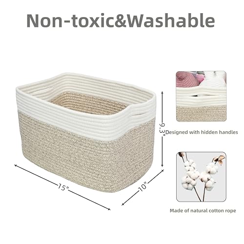 Cotton Rope storage Basket Bins Woven Basket for Organizing Shelves 15X10X9.3" Rectangle Decorative Baskets For storage Cl...