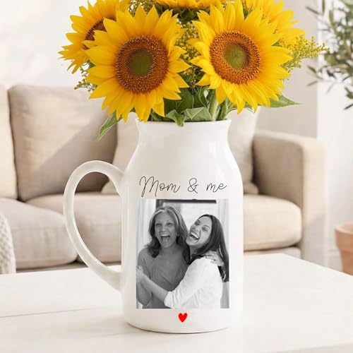 GABITA Personalized Ceramic Flower Vase Gift for Mom Grandma, Custom from Grandkids, Mom & Me - Custom Photo Floral Vase f...