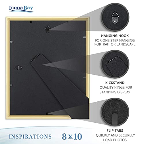 Icona Bay 8x10 Gold Picture Frame Beautifully Detailed Molding, Contemporary Picture Frame Set, Wall Mount or Table Top, I...