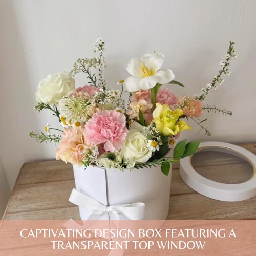 BBJ WRAPS Pink Flower Round Box with Lid for Floral Arrangements, Double Layers Rotating Drawer Flower Bouquet Paper Gift ...