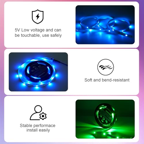 Timelux 20ft LED Strip Lights Color Changing Mood lamp USB 5V Operated RGB 5050 LED Tape Lights Bedroom, Kitchen Cabinet L...