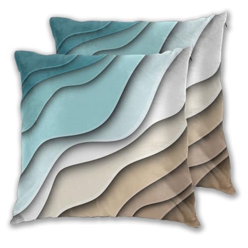 Droerfes Teal Wave Throw Pillow Covers Set of 2 Couch Pillow Case Decoration Cushion Covers for Sofa Home Living Room Bedr...